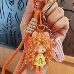 1pc Cute Fluffy Girl Keychain, Cartoon Doll Bag Charm.
