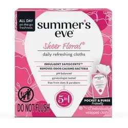 Summer's Eve Sheer Floral Daily Refreshing Cloths 12 individually wrapped cloths