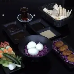 Boiled Eggs With Tea With Rashi, Molasses, Cheese And Falafel For One Person