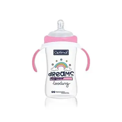 Breast-Like Extra Wide Neck Feeding Bottle 240ml (+6) with Handle - Pink