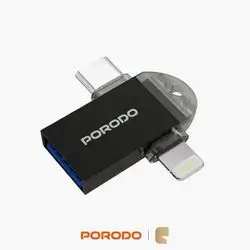 Porodo 3-in-1 OTG Data Adapter USB 3.0 / Type-C / Lightning Multi-Interface - Black