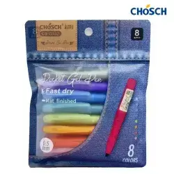 Pocket gel pen set with 0.5mm tip, 8 colors, quick drying, matte finish