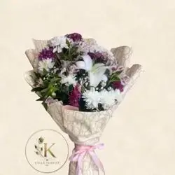 White & Purple Chrysanthemum & Lily Bouquet