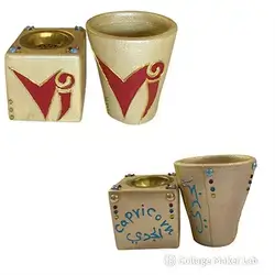 Tea Cup with Incense Burner, Hand-Painted, Capricorn Design