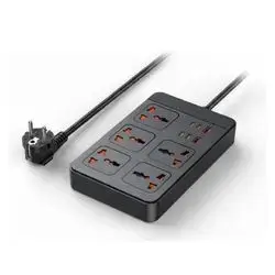 Remax RP‑U195 5‑Outlet Power Strip Adapter – 2A4C, 30W Fast Charging, Black