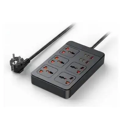 Remax RP‑U195 5‑Outlet Power Strip Adapter – 2A4C, 30W Fast Charging, Black