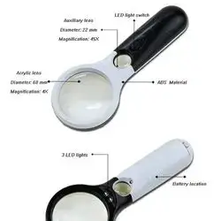 Magnifying Glass with 3 LED Lights, Handheld Lighted Magnifier, 3X 45X Magnification, Ultra Clear and Lightweight to Help Explore and Read for Kids and Adults - Black and White