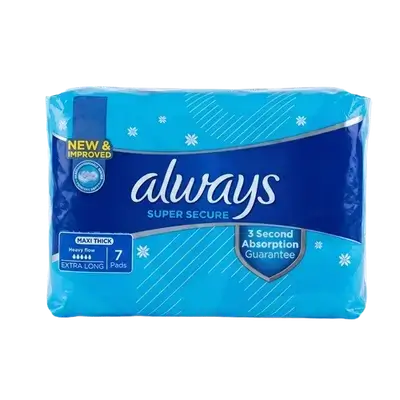 Always Super Secure Maxi Thick Heavy Flow Extra Long 7 Pads