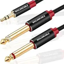 SHULIANCABLE 3.5mm 1/8" TRS to Dual 6.35mm 1/4" TS Cable, Mono Stereo Y-Splitter Audio Cable for iPhone, iPod, Multimedia Speakers and Home Stereo,etc (15Ft/5M)