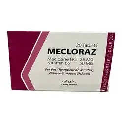 Mecloraz 20 Tablets 25Mg Meclozine + 50Mg Vitamin B6 El Razy Pharma