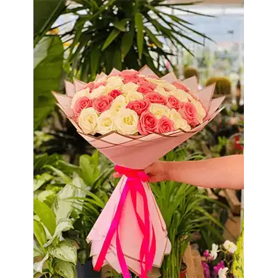 Mixed Flower Bouquet With Accessories And Wrapping, 66 Flowers