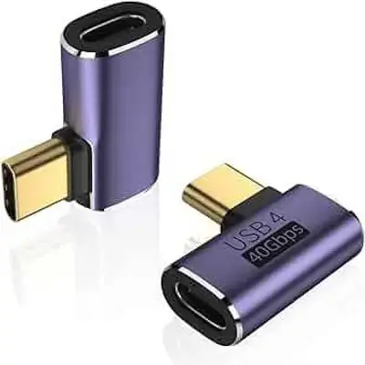 right-angle USB-C male-to-female adapter supporting the USB 4 standard.