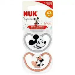 Nuk Silicone Mickey Size 1 Space, Soother, 2 x 0-6m