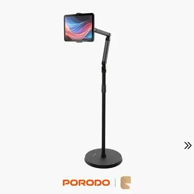 Porodo Multi-Angle Height Adjustable Floor Stand for Phones & Tablets (5.5"–12.9") - Black
