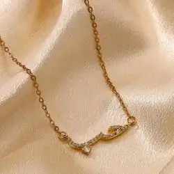Luxury Sparkling Arabic Love Statement Necklace Stainless Steel Zircon Inlay