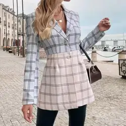 GENKIRA Plaid Print Two Tone Blazer - Small