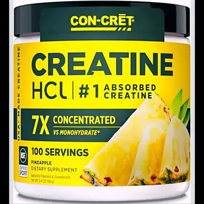 CON-CRET Creatine HCl Powder | Muscle, Cognitive, Cellular Energy Support | No Bloating or Cramps | USA Made & NSF Certified, better than creatine Monohydrate | Pineapple (100 Serving)