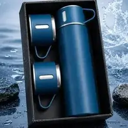 tainless Steel Vacuum Insulated Flask Gift Set, Double Wall, Hot & Cold, Leak-Proof Travel Bottle with 2 Cups Any Colour 500ml