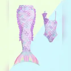 Young Girls' One Piece Swimsuit With Skirt, Mermaid Tail Design 2pcs/set - 7 Years