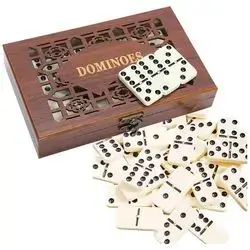 Premium Classic Dominoes Set for Adults,Double 6 and 28 Tiles with Antique Dominos Box Gift Antique Packaging Wooden Box
