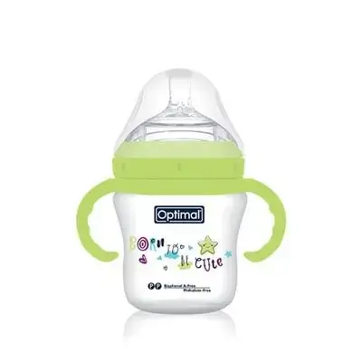 Mamilla Extra Wide Neck Double Anti-Colic Feeding Bottle 210ml (+6) with Handle - Green