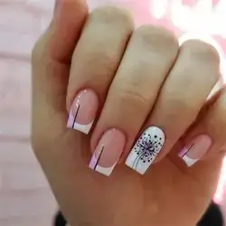 24pcs Square Short False Nail French Purple White Press on Nails