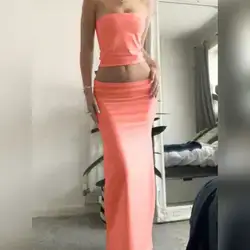 Women's Solid Color Top & Skirt 2 Pieces Set - XS