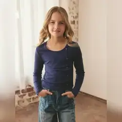 Girl's Navy Blue Round-Neck Long-Sleeved T-Shirt - 11 Years
