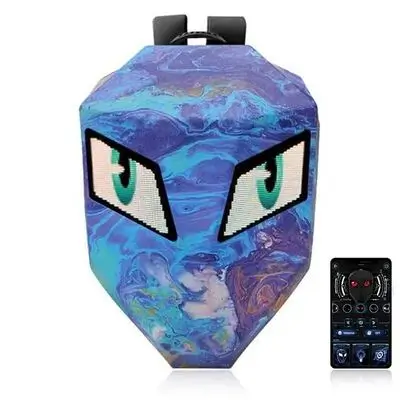 REDHORNS LED Eyes Biker Backpack for Motorcycle Riding, Hard Shell Expandable Motorbike Rider Backpack, Waterproof DIY Daypack for Travelling Camping Cycling Helmet Storage Bag