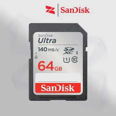 SanDisk 64GB Ultra SDXC UHSI Memory Card Up to 140MBs, C10, U1, Full HD, SD Card