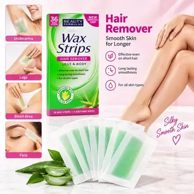 Beauty Formulas Wax Strips Hair Remover – Legs & Body – 36 Wax Strips + 4 Soothing Wipes