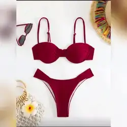 New Arrival Solid Color European And American Style Bikini Set - Medium