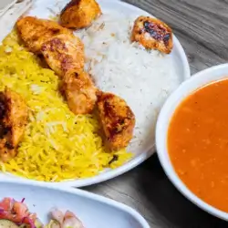 Rice And Broth With Chicken Tikka