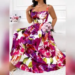 Elenzga Plus Size Women's Simple Random Printed Dress - XL