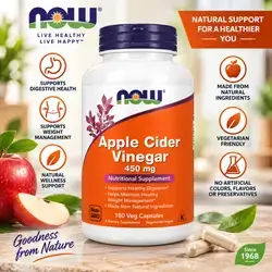 NOW Apple Cider Vinegar 450 mg – 180 Veg Capsules
