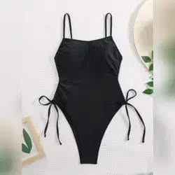 SHEIN Swim Women's Solid Color Crisscross Backless One Piece Bathing Suit