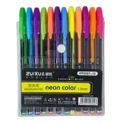 Set Pen Neon Color Gleater-12 Color