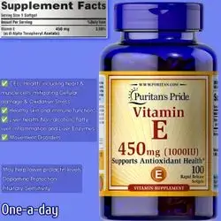 Vitamin E 1000 IU, 450mg (1000 IU), Antioxidant Health, skin, Heart, Cells, Non-alcoholic Fatty liver, inflammation, liver enzymes, oxidative strength, one per day, 100 Softgels vitamin e
