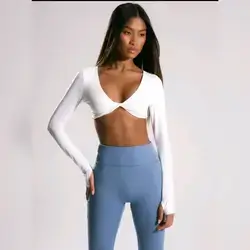 Musera Sport Twist Front Long Sleeve Thumb Hole Activewear Crop Top - Small 