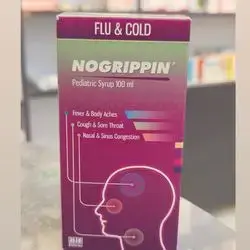 nogrippin flu & cold pediatric syrup 100ml , fever & body aches , cough & sore throat , nasal & sinus congestion
