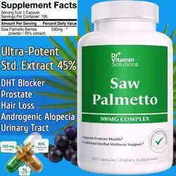 Saw Palmetto, 500mg, Highest Potency 45% Extract, DHT Blocker, Hair Growth, Hair Thinning, Scalp Inflammation, Prostate Health, Urinary Tract, Frequent Urination, 100 Day Supply, 3rd Party Tested, 100 caps Saw Palmetto