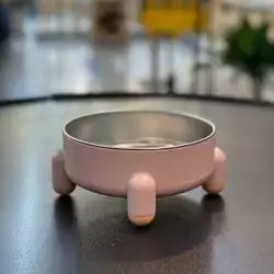 Stainless Steel Pet Bowl With Anti-Vomit Ceramic Stand For Food And Water