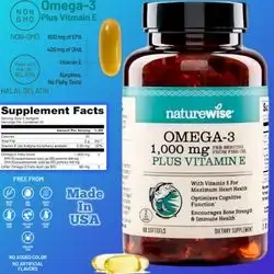 Omega 3, Extra-Strength Omega 3 Fish Oil Supplement, 600 EPA & 400 DHA and Vitamin E - Supports Heart & Brain & Eyes & Arteries & Skin & Hair Thinning - Omega3, Lemon Flavor - 60 Softgels omega 3 