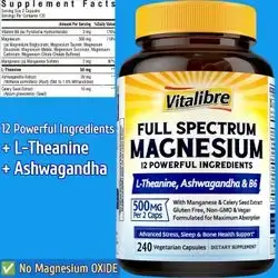 Magnesium Complex, 500mg, Women & Men, Ashwagandha, L Theanine, Vitamin B6, Celery Seed Extract, High Absorption, Magnesium Glycinate, Citrate, Malate, Taurate, No Oxide, 240 Caps Magnesium Complex