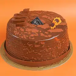 Large Chocolate Cake Mold With Vanilla Sauce And Chocolate Sauce