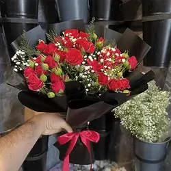 Red Baby Rose and Gypsophila Bouquet