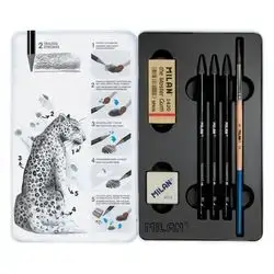 Milan Metal Box 12 Todocolor Woodless Watersoluble Colour Pencils + Brush