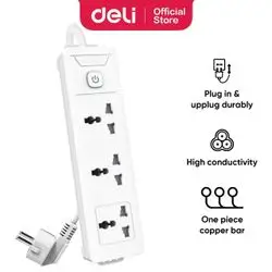 Deli T-405+ Power Strip with 3 hole + 5 Meter Cable