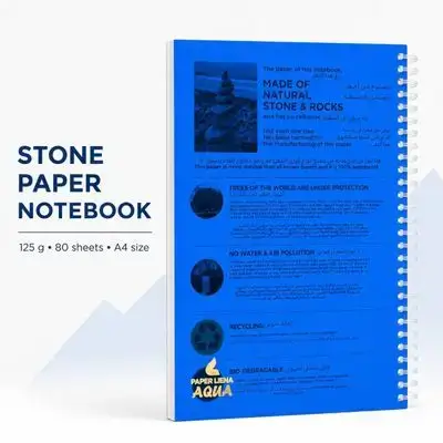 A unique notebook made from Natural Stone, A4 size with 80 sheets.