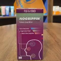 nogrippin flu & cold pediatric syrup 100ml , fever & body aches , cough & sore throat , nasal & sinus congestion